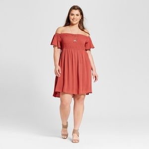 NWT Xhilaration Rust Off Shoulder Smocked Dress 3X